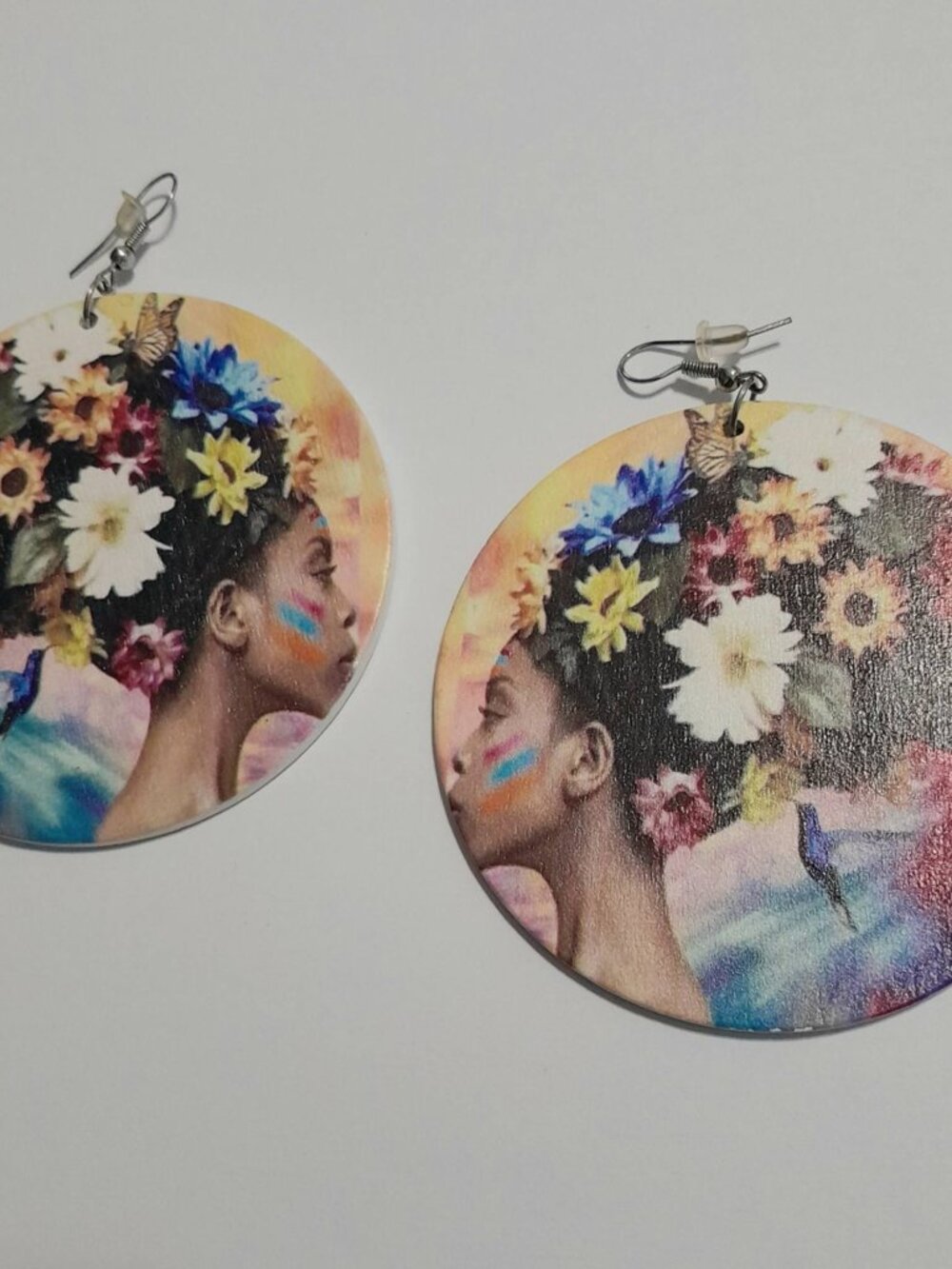 Colorful Flower Crown Portrait Statement Dangle Earrings